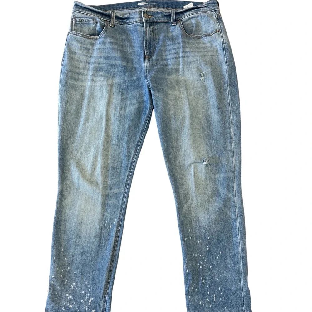 Old Navy Boyfriend‎ Jeans Womens 14 Light Wash Distressed Paint Splatter Relaxed